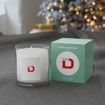Promotional 9.2cm Promotional Festive Tree Scented Candle in a Printed Gift Box
