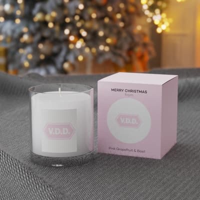 Promotional 9.2cm Promotional Pink Grapefruit & Basil Scented Candle in a Printed Gift Box