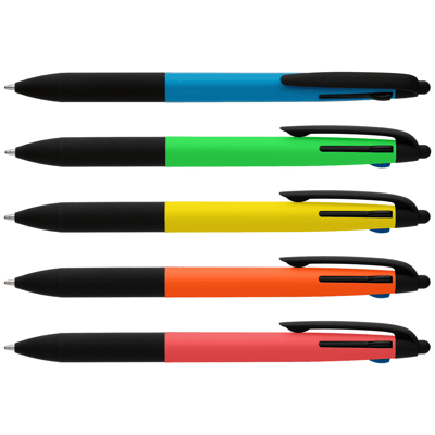 Branded Malta Recycled Plastic 3-in-1 Stylus Neon Grip Multi-Ink Pen
