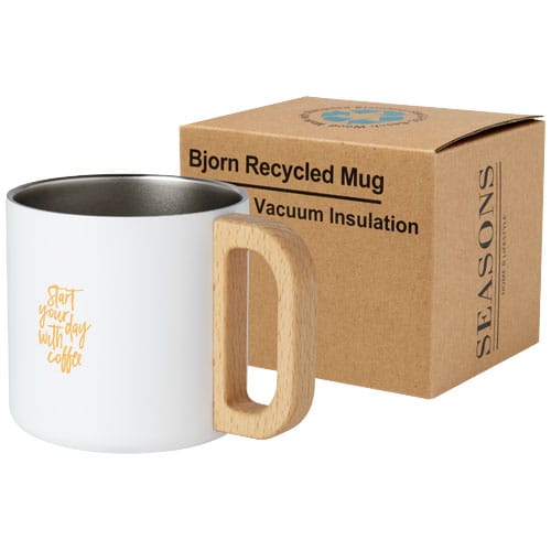 Custom Printed Bjorn 360 ml RCS certified recycled stainless steel mug with copper vacuum insulation