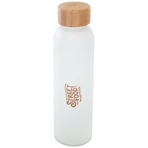Custom Printed Lume 500 ml matte soda lime glass bottle with bamboo lid  