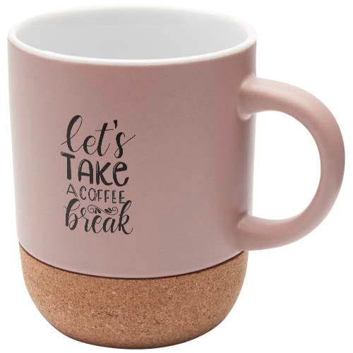 Custom Printed Billie 300 ml ceramic mug with cork details and matt finish