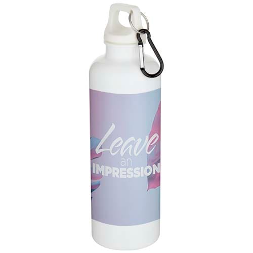 Custom Printed Oregon 750 ml solid colour RCS recycled plastic water bottle with carabiner  