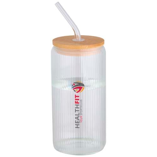 Custom Printed Mirage 500 ml single-walled borosilicate glass jar with bamboo lid