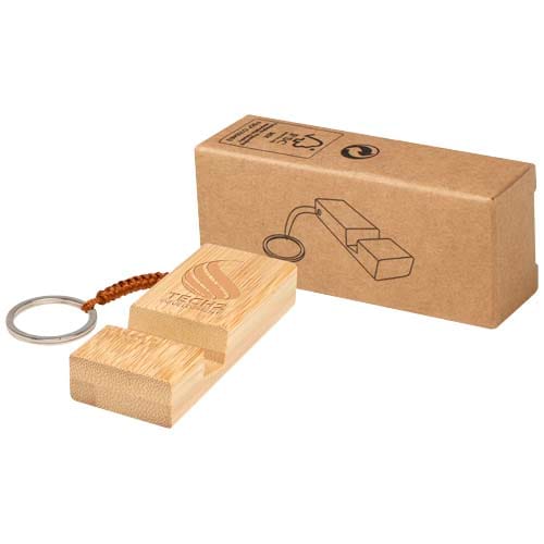 Promotional Bosona bamboo phone holder with keychain