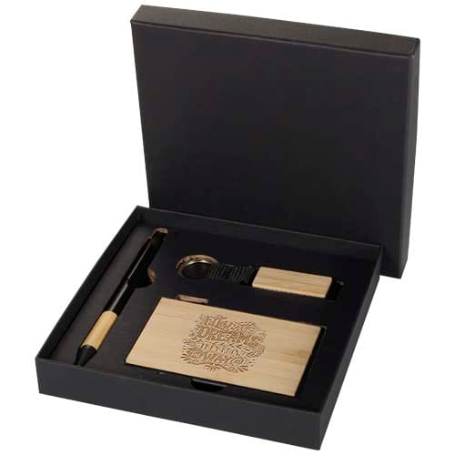 Promotional Minka RCS recycled aluminium ballpoint pen, keychain and RFID card holder gift set