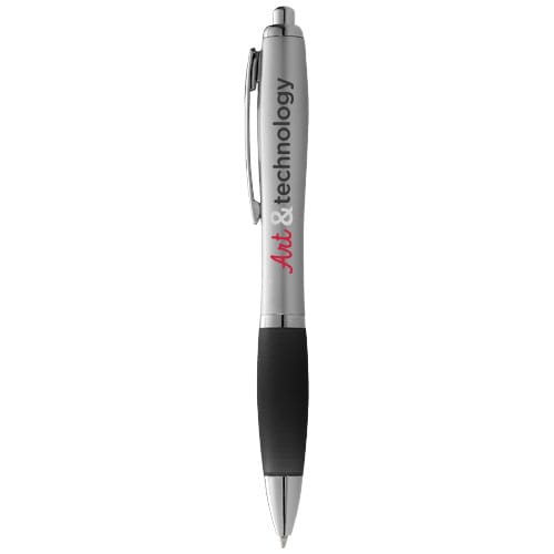 Promotional Nash ballpoint pen silver barrel and coloured grip (blue ink)