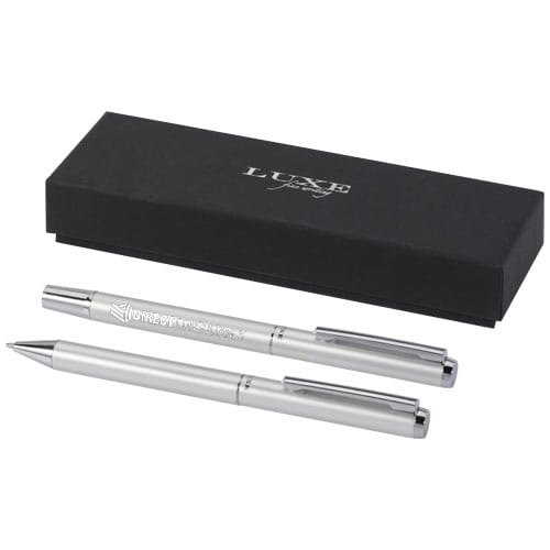 Promotional Lucetto recycled aluminium ballpoint and rollerball pen gift set (black ink)