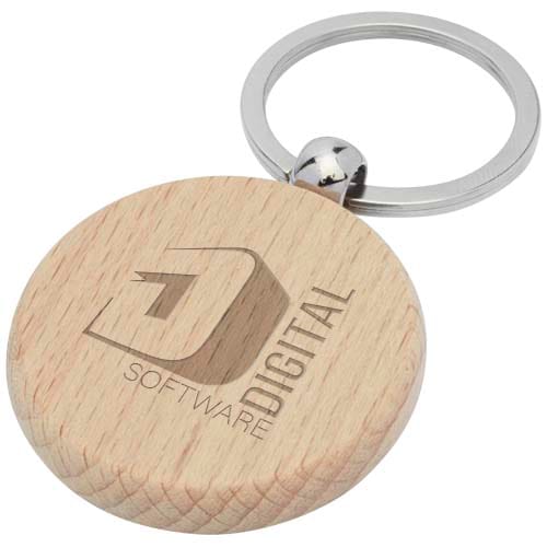 Promotional Giovanni beech wood round keychain