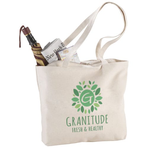 Custom Branded Ningbo 320 g/m² zippered cotton tote bag 15L