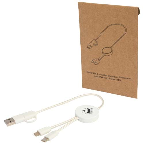 Branded Citala 5-in-1 recycled plastic 30 cm data sync and 27W fast charge cable