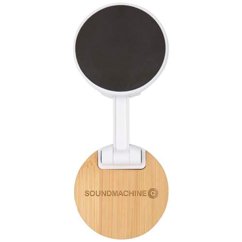 Branded Alcor recycled plastic foldeable magnetic phone stand with bamboo details