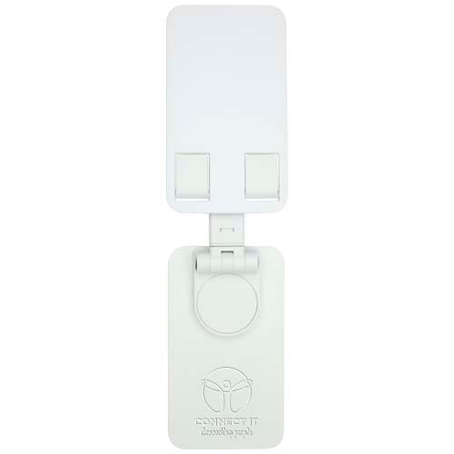 Branded Alhena recycled plastic foldeable phone holder with metal desk stand