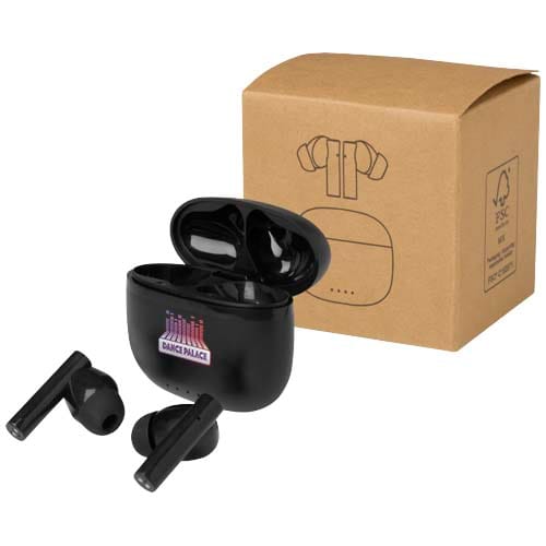 Branded Alterf recycled plastic True Wireless Bluetooth earbuds with silicone eartips