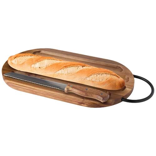 Promotional Prestige acacia wood chopping board with bread knife