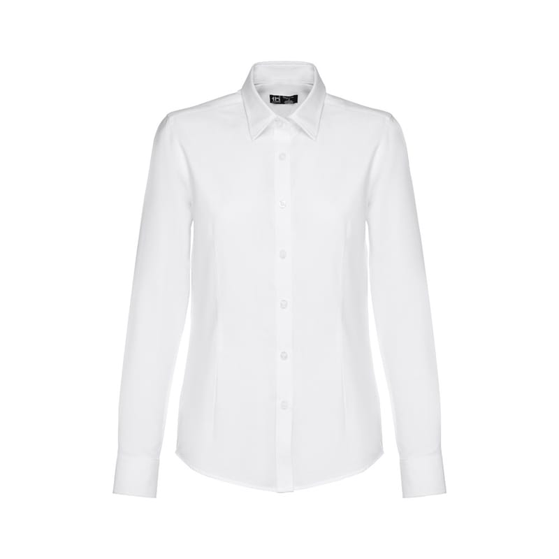Custom Branded THC TOKYO WOMEN WH. Women's long-sleeved oxford shirt with pearl coloured buttons. White