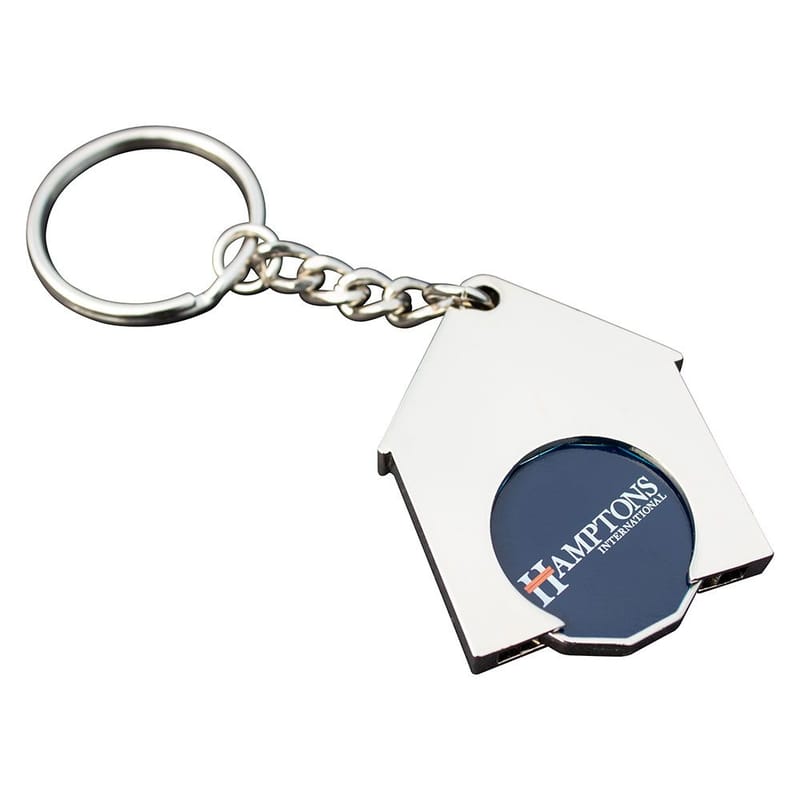 Custom Branded House Shaped Trolley Coin Keyring (Full Colour Print)