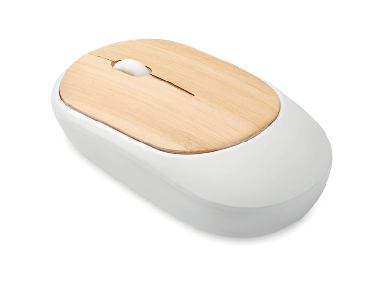 Branded Recycled Wireless Mouse In Bamboo
