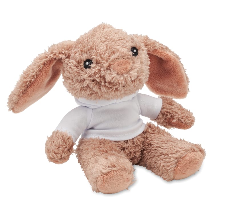 Custom Branded Bunny Plush Wearing A Hoodie