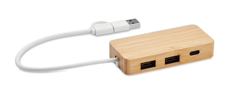 Branded Bamboo Usb 3 Ports Hub