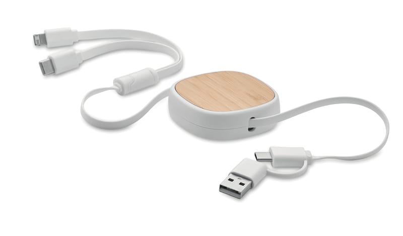Branded Bamboo Retractable Charging Usb Cable