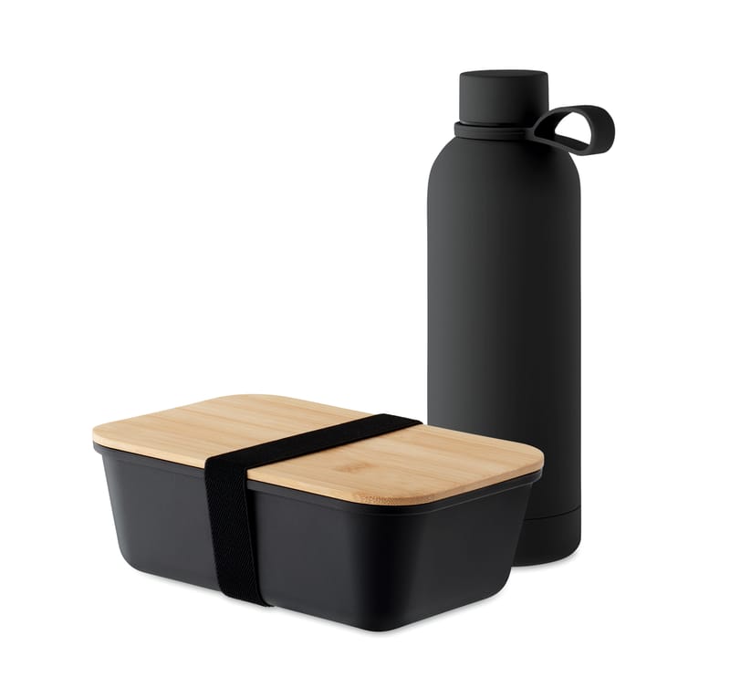Custom Printed Recycled Bamboo RPET Stainless Steel Lunch Box Water Bottle Gift Set