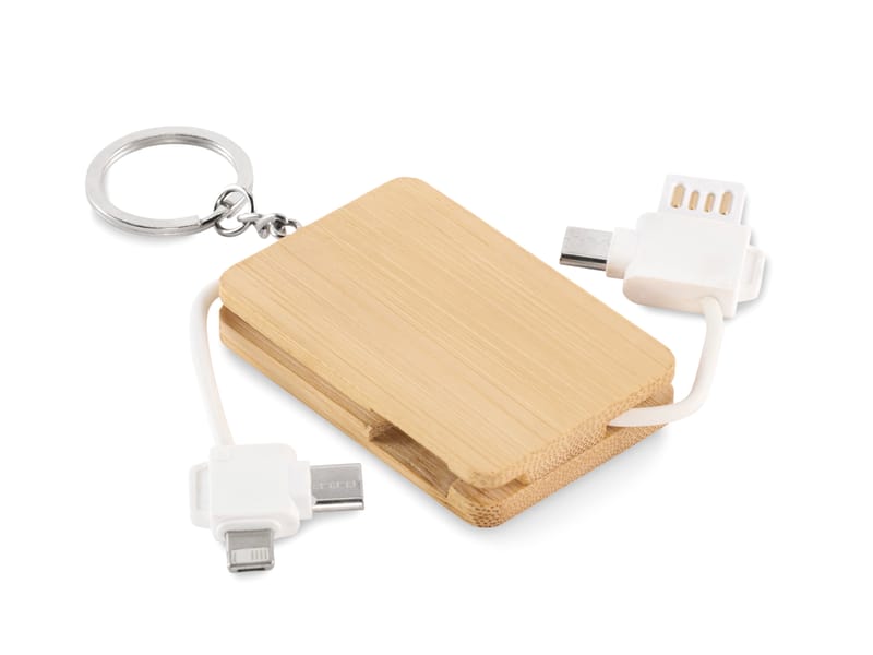 Branded Bamboo Key Ring Charging Cable