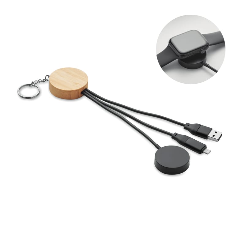 Branded Bamboo Key Ring With 4 In 1 60w Cable