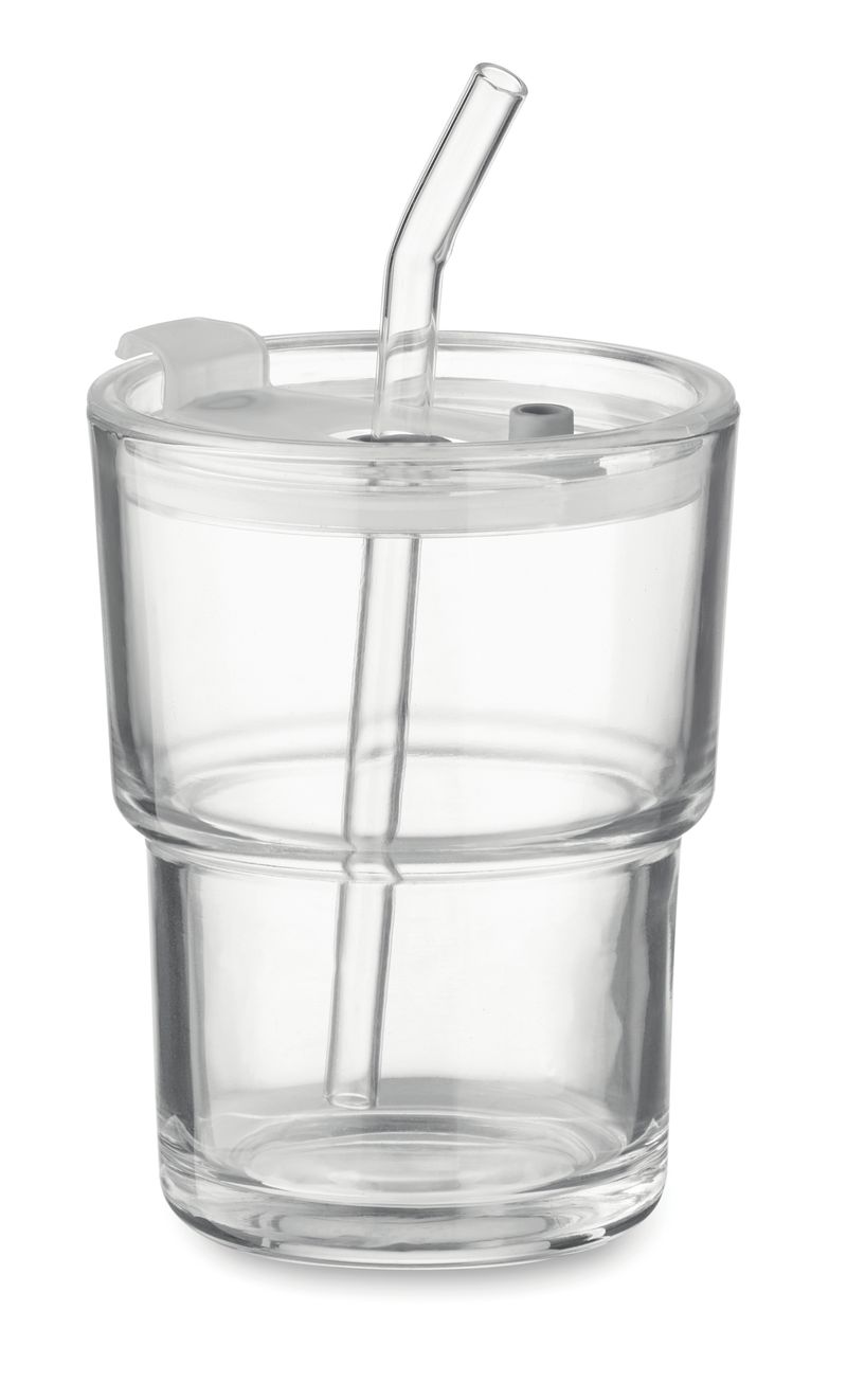 Custom Printed Glass Tumbler With Straw 400ml