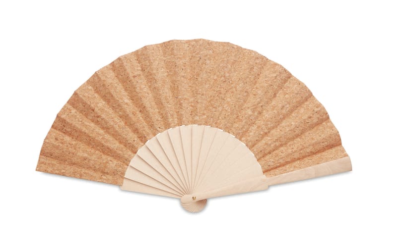 Branded Wood Hand Fan With Cork Fabric