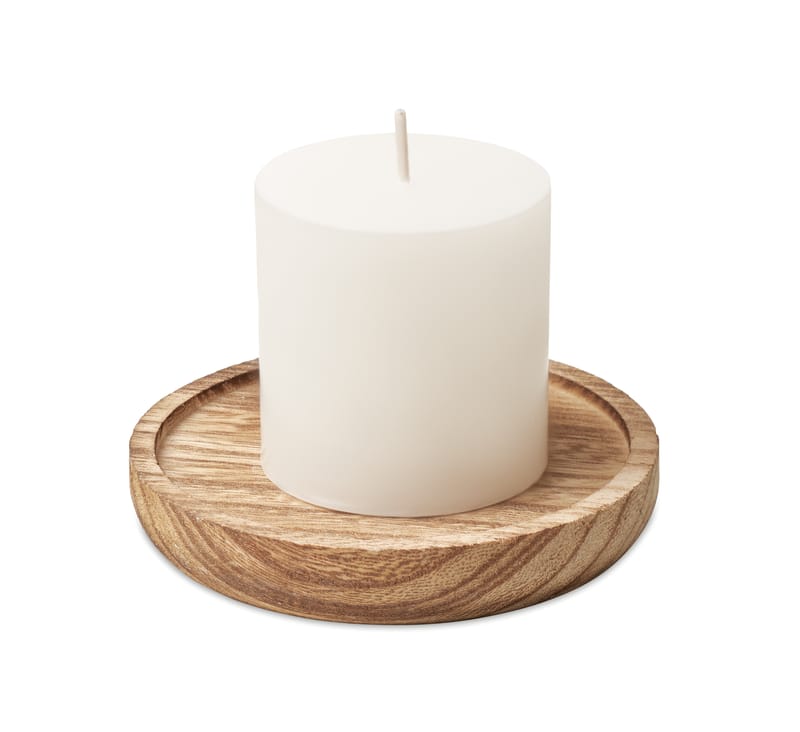 Promotional Candle On Round Wooden Base