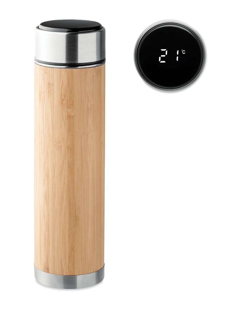 Custom Printed Bamboo Stainless Steel Double Wall Flask 480 Ml
