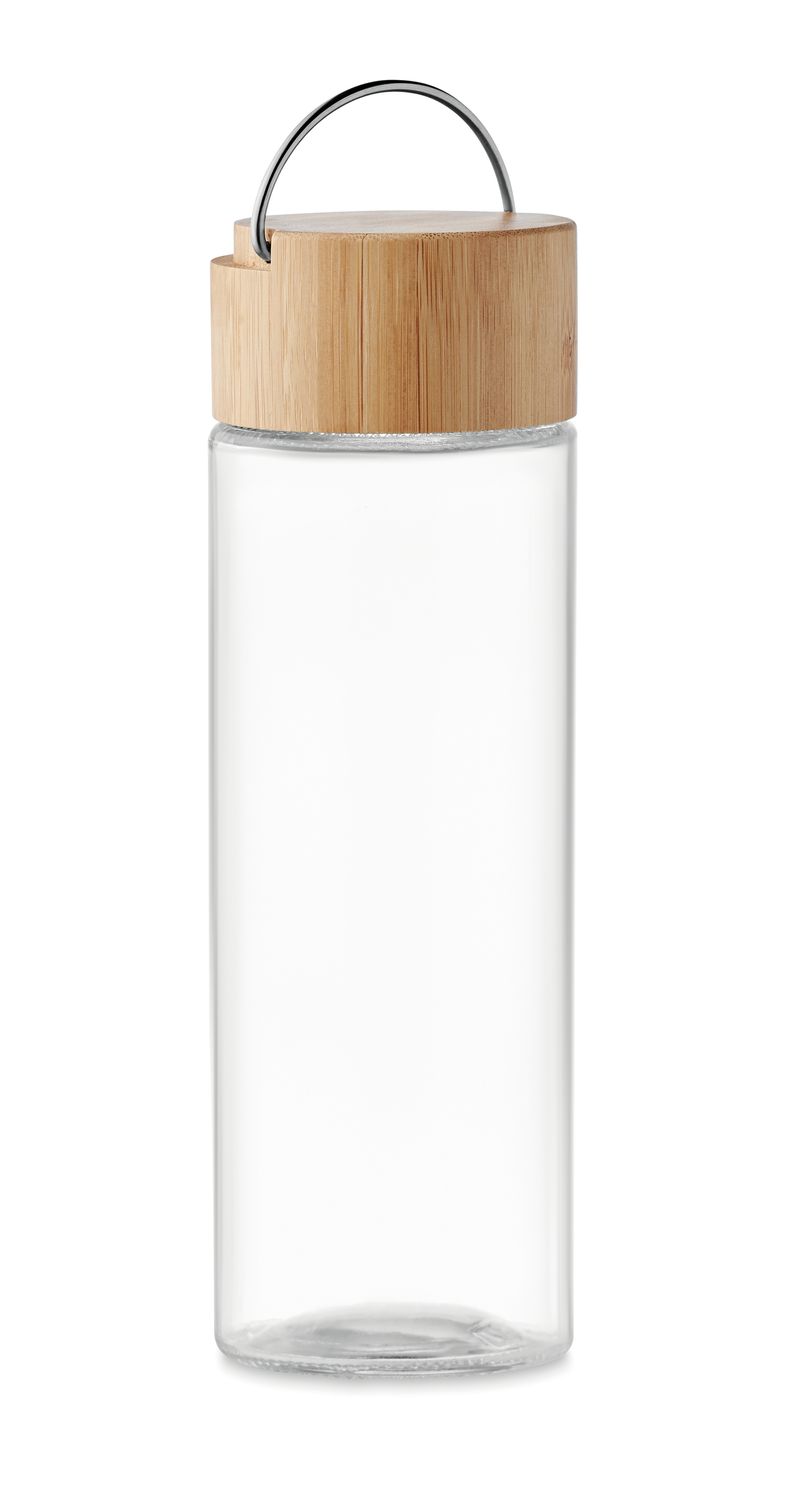 Custom Printed Glass Water Bottle 500ml Bamboo Lid