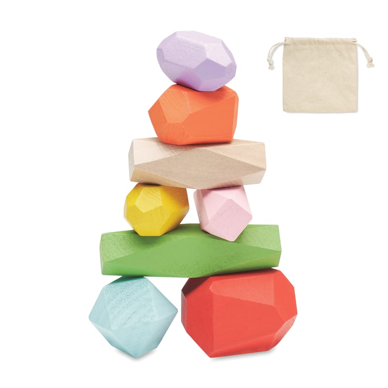 Custom Branded 8 Stacking Wood Rocks In Pouch