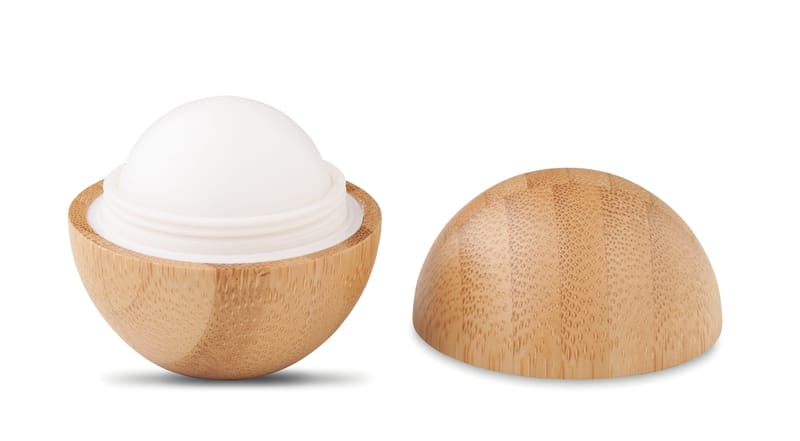 Promotional Lip Balm In Round Bamboo Case