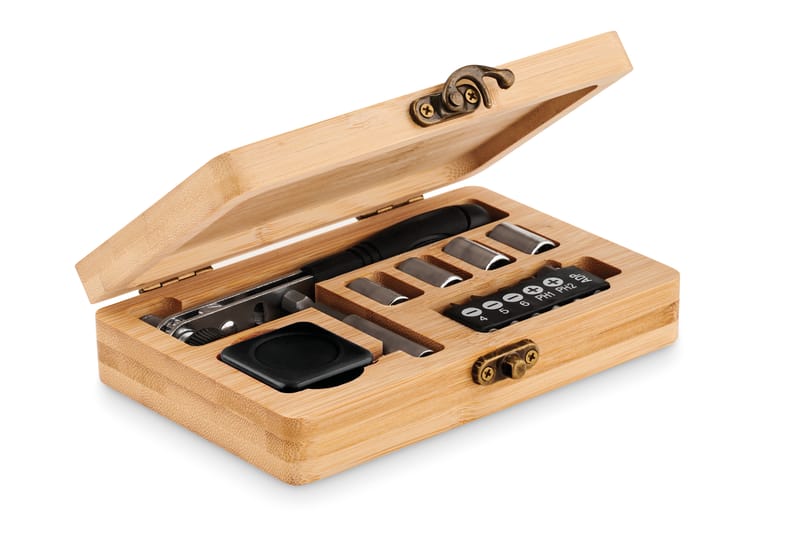 Promotional 13 Piece Tool Set, Bamboo Case
