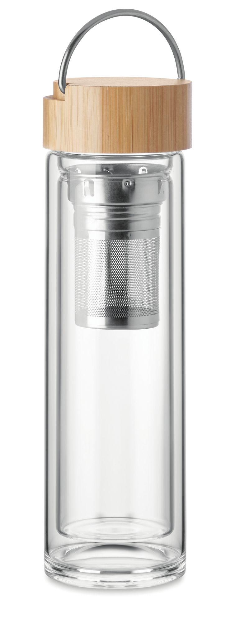 Custom Printed Bamboo Double Wall Glass Water Bottle 400ml