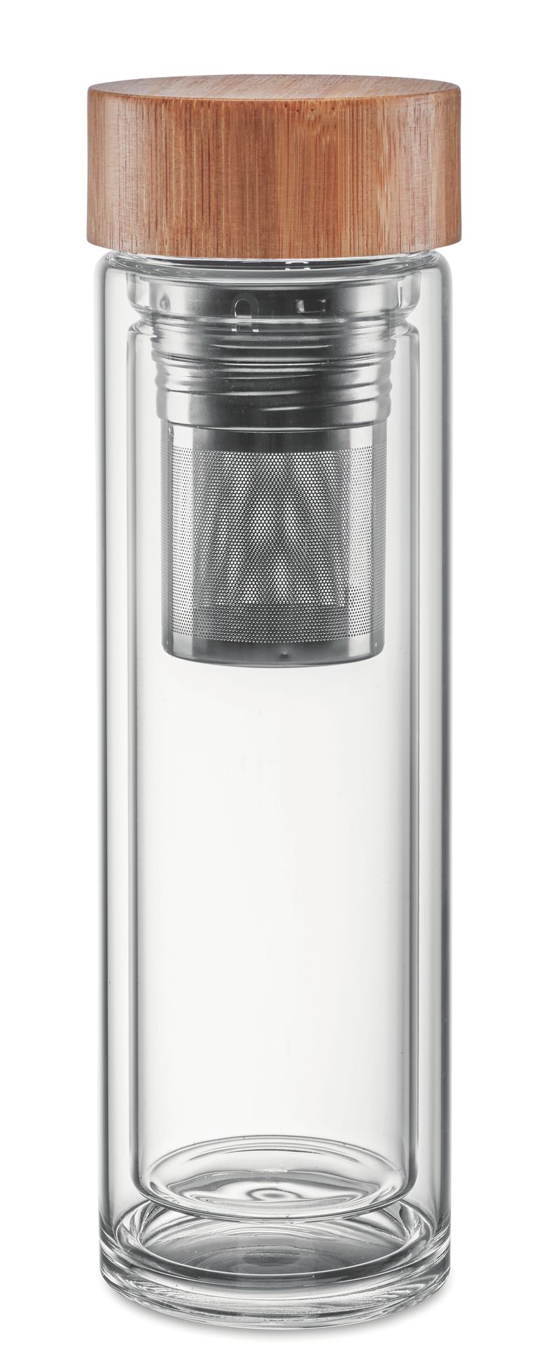Custom Printed Bamboo Double Wall Glass Water Bottle 400ml
