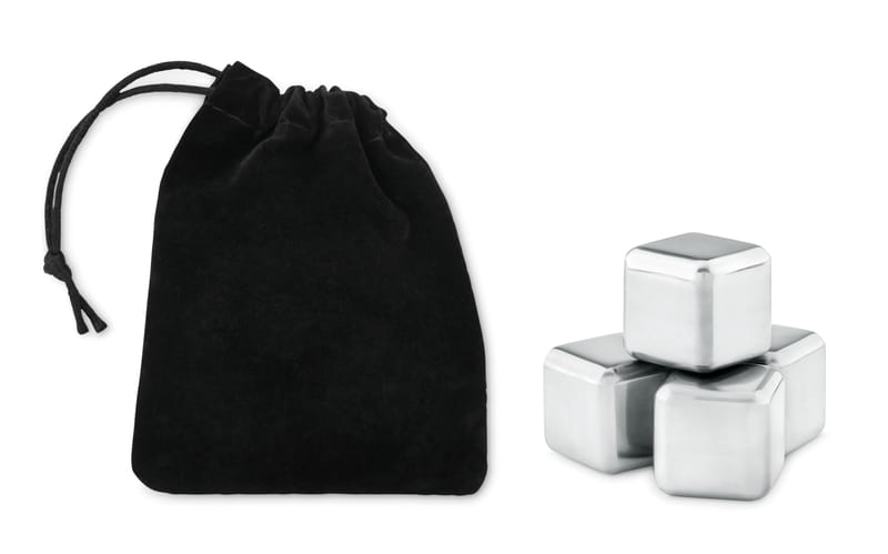 Custom Branded Set Of 4 Ss Ice Cubes In Pouch