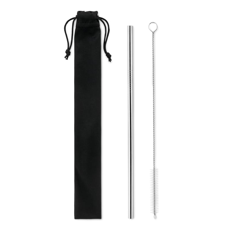 Custom Branded Ss Straw And Brush In Pouch
