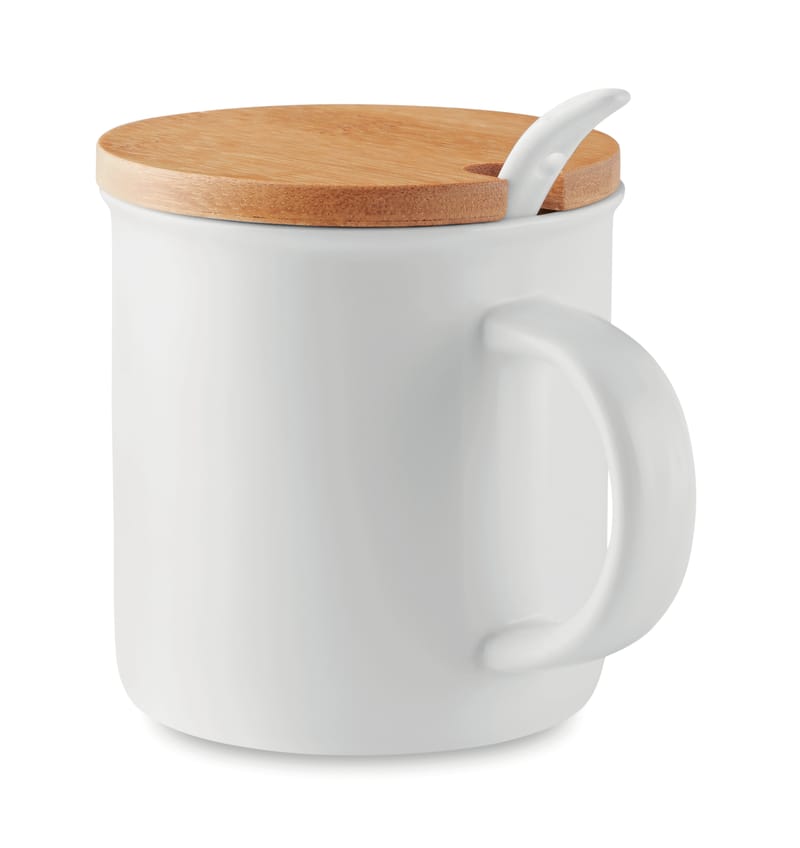 Custom Printed Bamboo Porcelain Mug With Spoon