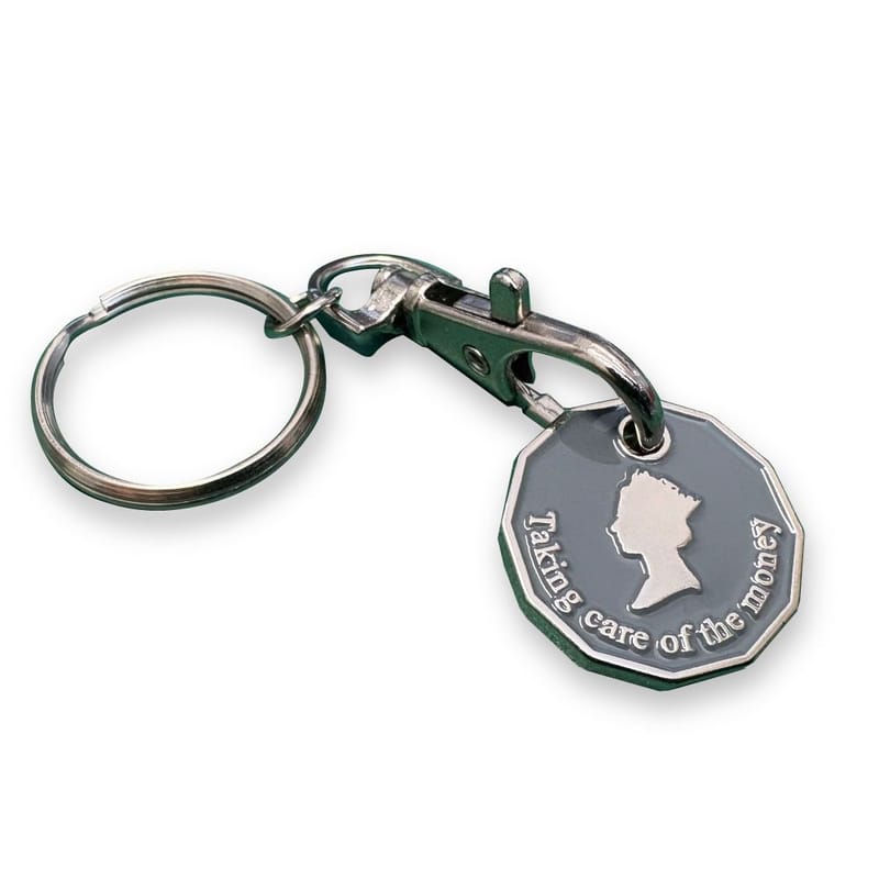 Custom Branded Trolley Coin Keyring (Stamped Iron Soft Enamel Infill)
