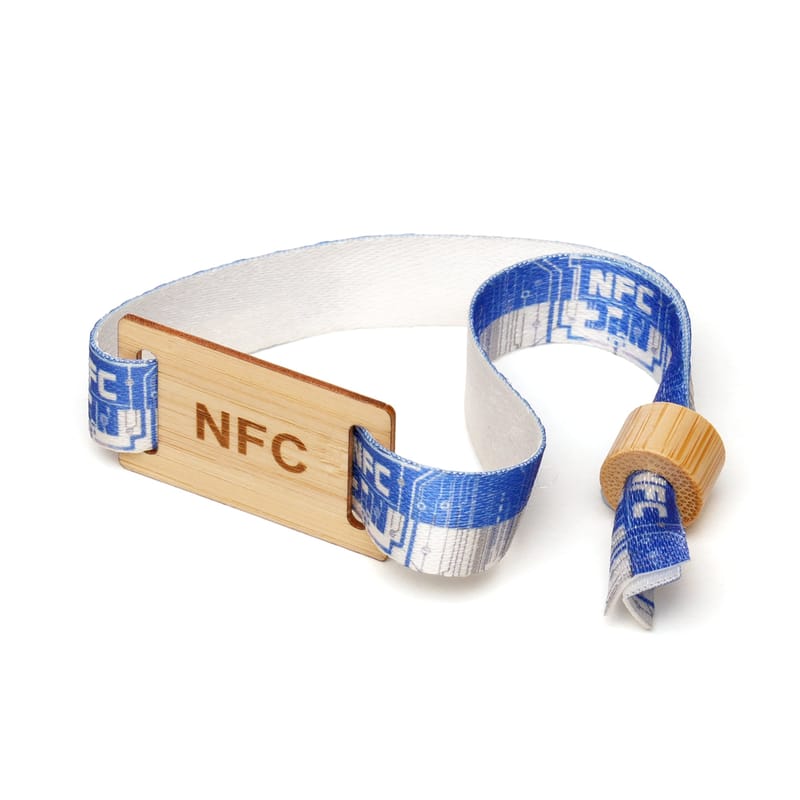 Custom Branded RPET Bamboo NFC Wristbands With Wooden Bead